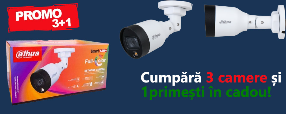 Cumpără 3 camere Dahua FullColor IPC-HFW1239S-A-LED-S5 2MP 2.8mm Lite și primește incă una cadou!