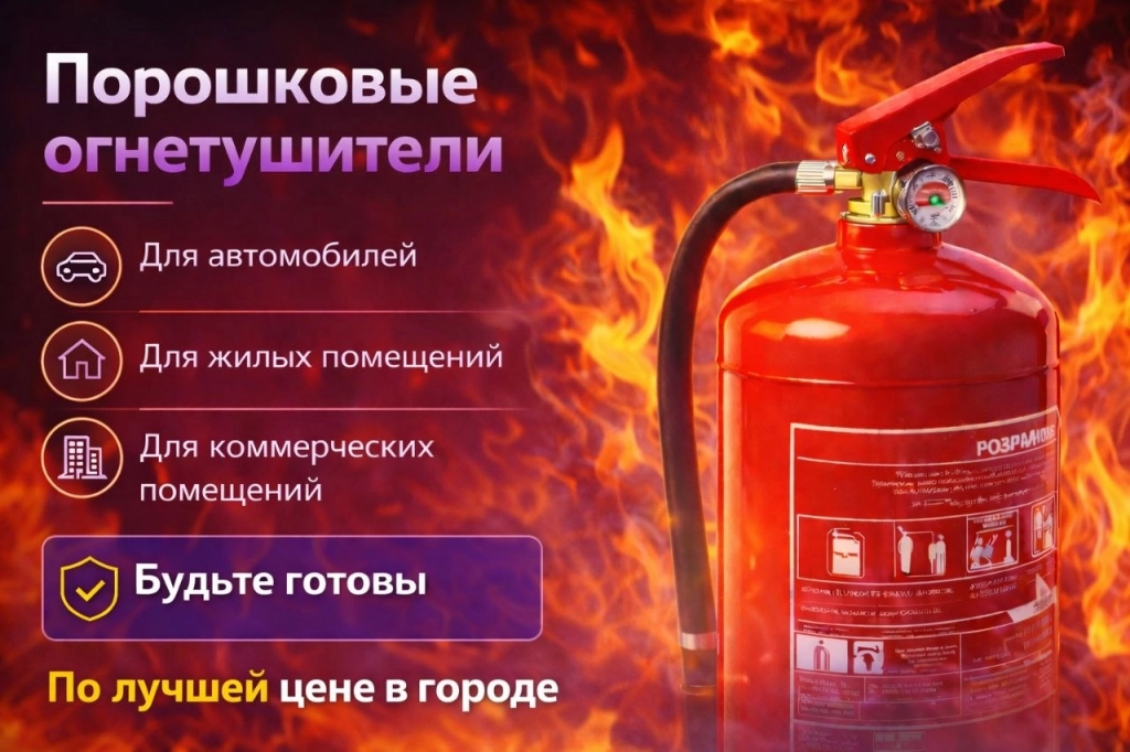 Покупайте по лучшей цене порошковые огнетушители на 1 или 5 кг для дома или автомобиля.