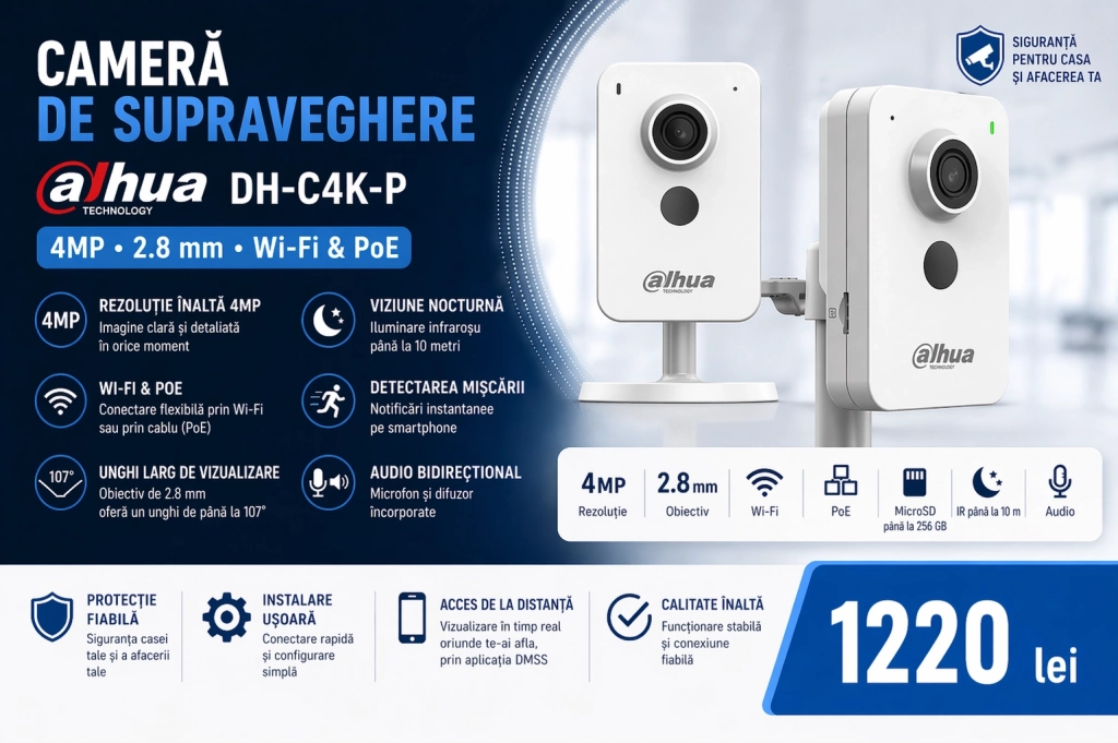 Cameră de supraveghere Dahua DH-C4K-P 4MP 2.8 mm Wi-Fi & PoE