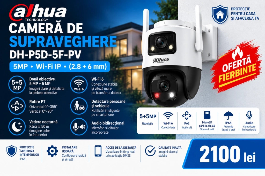 Camera de supraveghere video Dahua DH-P5D-5F-PV 5МП Wi-Fi IP (2.8+6 мм)